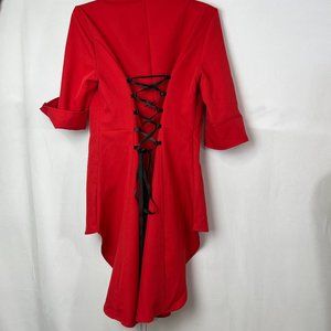 Dressfo Red Black Shirt Sz8 Long  Laced Back Side Zipper Polyester Cotton